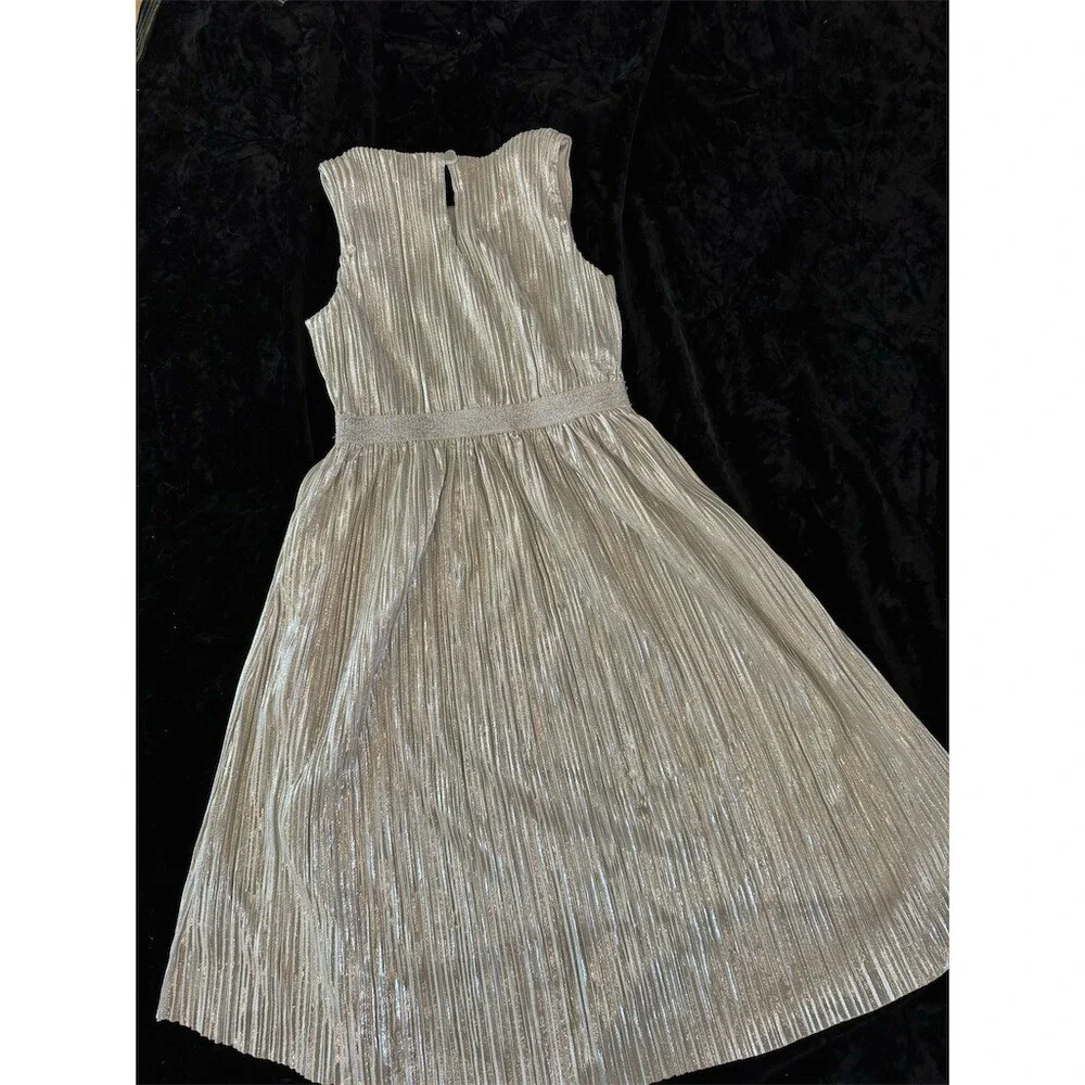 Cat & Jack Dress Girls Size S Silver Metallic Pleated Fit & Flare Party